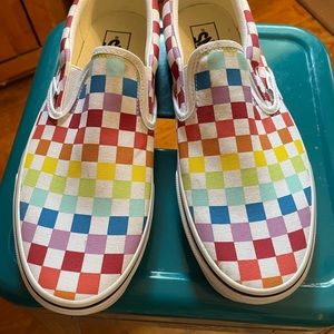 Rainbow checkerboard Vans! New! Men’s 9.5